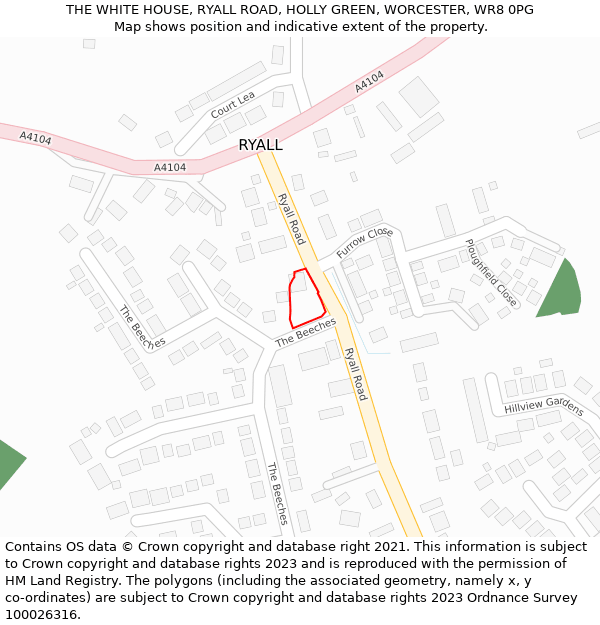 THE WHITE HOUSE, RYALL ROAD, HOLLY GREEN, WORCESTER, WR8 0PG: Location map and indicative extent of plot