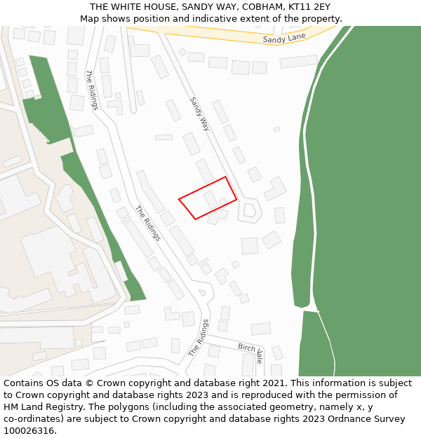THE WHITE HOUSE, SANDY WAY, COBHAM, KT11 2EY: Location map and indicative extent of plot