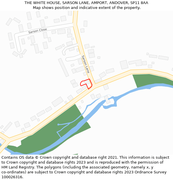 THE WHITE HOUSE, SARSON LANE, AMPORT, ANDOVER, SP11 8AA: Location map and indicative extent of plot