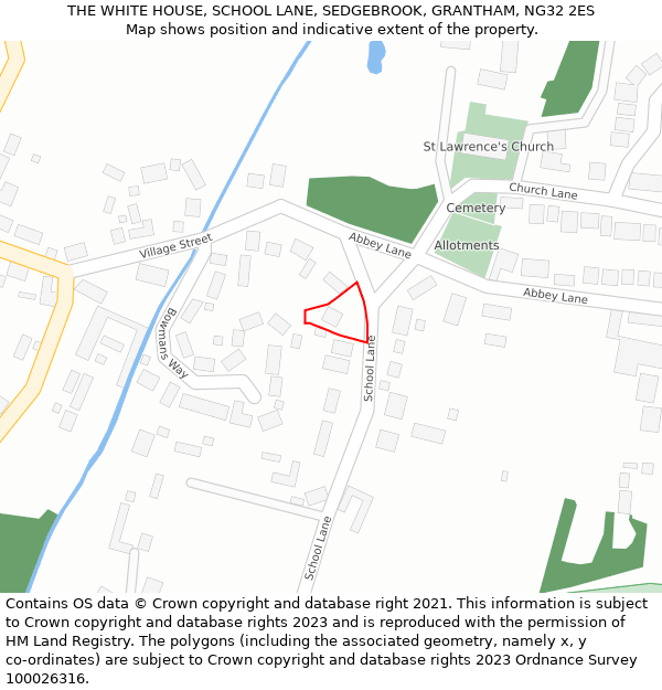 THE WHITE HOUSE, SCHOOL LANE, SEDGEBROOK, GRANTHAM, NG32 2ES: Location map and indicative extent of plot