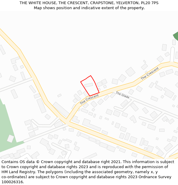 THE WHITE HOUSE, THE CRESCENT, CRAPSTONE, YELVERTON, PL20 7PS: Location map and indicative extent of plot