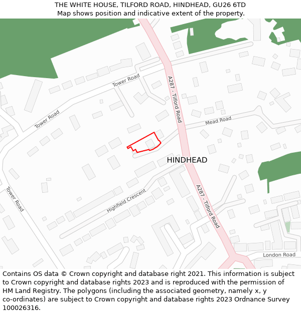 THE WHITE HOUSE, TILFORD ROAD, HINDHEAD, GU26 6TD: Location map and indicative extent of plot