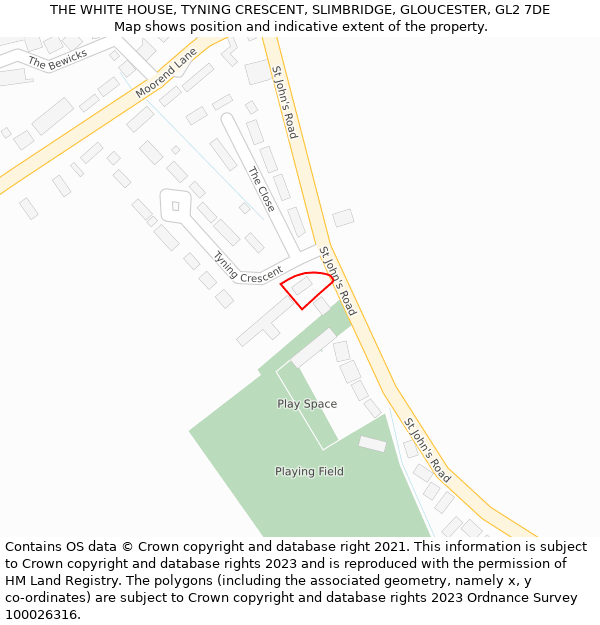 THE WHITE HOUSE, TYNING CRESCENT, SLIMBRIDGE, GLOUCESTER, GL2 7DE: Location map and indicative extent of plot