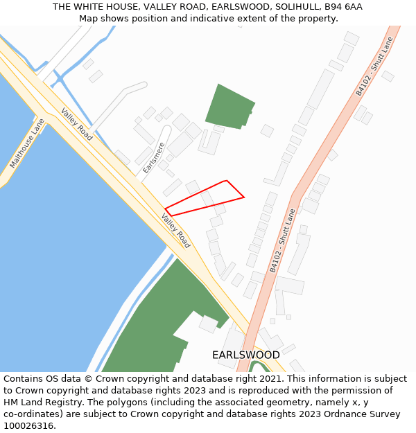 THE WHITE HOUSE, VALLEY ROAD, EARLSWOOD, SOLIHULL, B94 6AA: Location map and indicative extent of plot