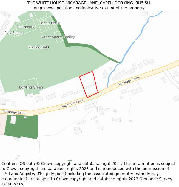 THE WHITE HOUSE, VICARAGE LANE, CAPEL, DORKING, RH5 5LL: Location map and indicative extent of plot