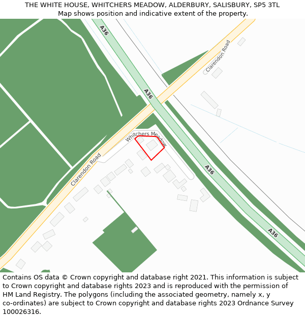 THE WHITE HOUSE, WHITCHERS MEADOW, ALDERBURY, SALISBURY, SP5 3TL: Location map and indicative extent of plot