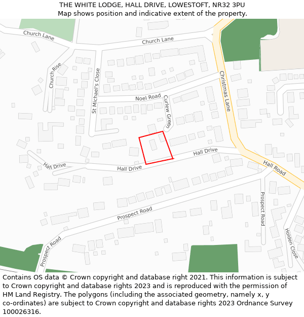 THE WHITE LODGE, HALL DRIVE, LOWESTOFT, NR32 3PU: Location map and indicative extent of plot