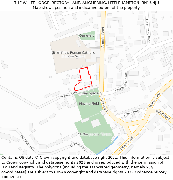THE WHITE LODGE, RECTORY LANE, ANGMERING, LITTLEHAMPTON, BN16 4JU: Location map and indicative extent of plot