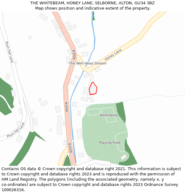THE WHITEBEAM, HONEY LANE, SELBORNE, ALTON, GU34 3BZ: Location map and indicative extent of plot