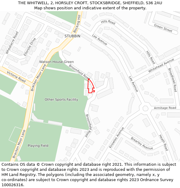 THE WHITWELL, 2, HORSLEY CROFT, STOCKSBRIDGE, SHEFFIELD, S36 2AU: Location map and indicative extent of plot