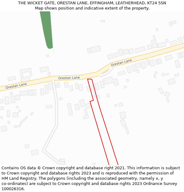 THE WICKET GATE, ORESTAN LANE, EFFINGHAM, LEATHERHEAD, KT24 5SN: Location map and indicative extent of plot