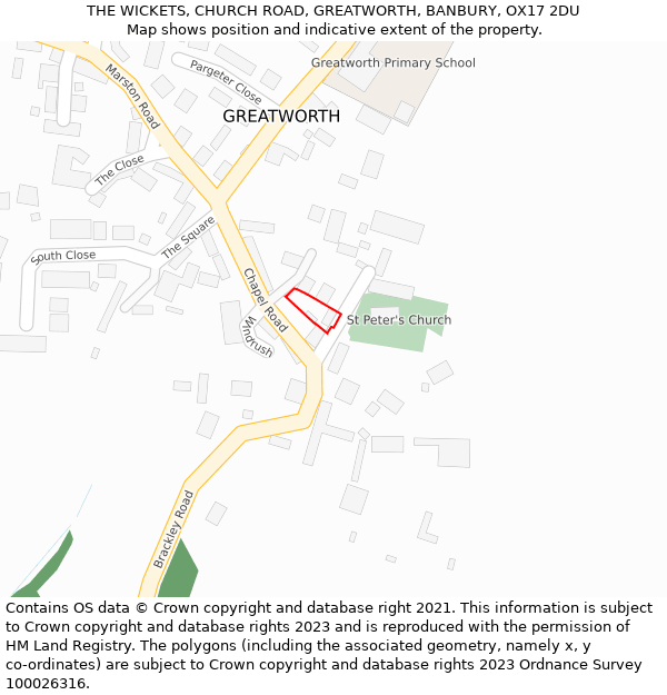 THE WICKETS, CHURCH ROAD, GREATWORTH, BANBURY, OX17 2DU: Location map and indicative extent of plot