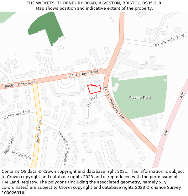 THE WICKETS, THORNBURY ROAD, ALVESTON, BRISTOL, BS35 2LR: Location map and indicative extent of plot