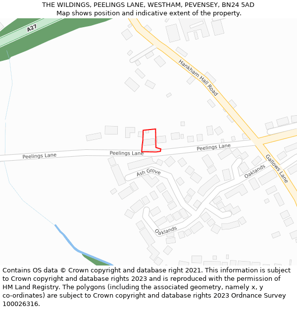THE WILDINGS, PEELINGS LANE, WESTHAM, PEVENSEY, BN24 5AD: Location map and indicative extent of plot