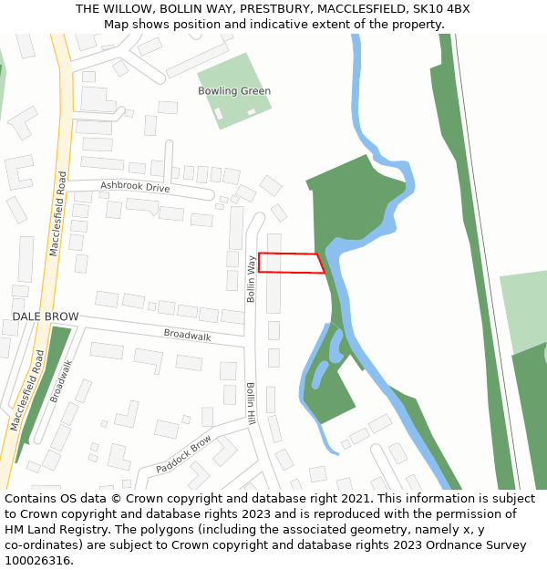 THE WILLOW, BOLLIN WAY, PRESTBURY, MACCLESFIELD, SK10 4BX: Location map and indicative extent of plot