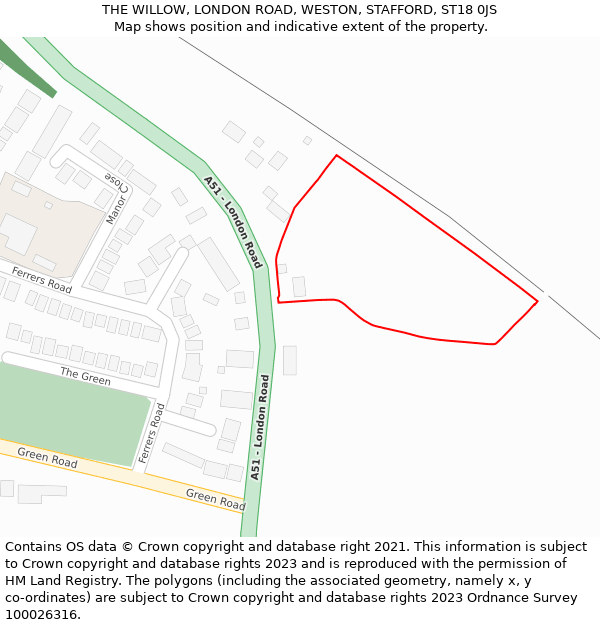 THE WILLOW, LONDON ROAD, WESTON, STAFFORD, ST18 0JS: Location map and indicative extent of plot