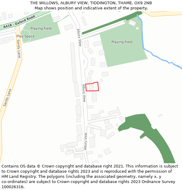 THE WILLOWS, ALBURY VIEW, TIDDINGTON, THAME, OX9 2NB: Location map and indicative extent of plot