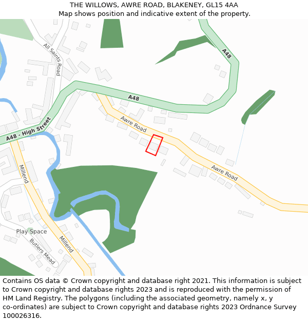THE WILLOWS, AWRE ROAD, BLAKENEY, GL15 4AA: Location map and indicative extent of plot