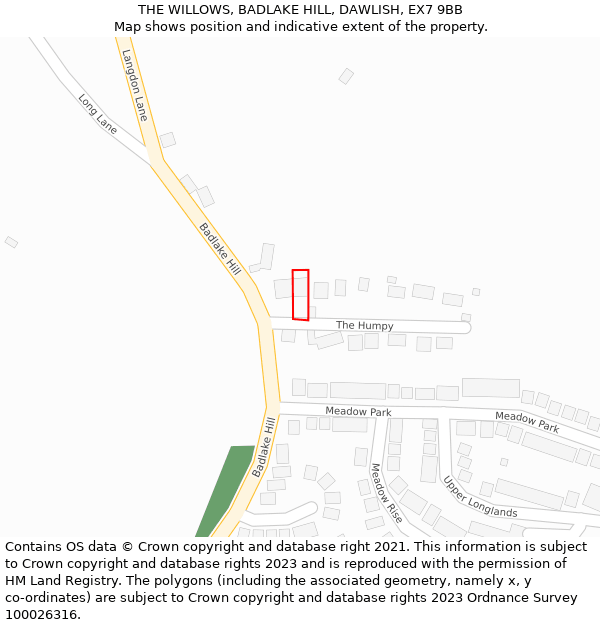 THE WILLOWS, BADLAKE HILL, DAWLISH, EX7 9BB: Location map and indicative extent of plot