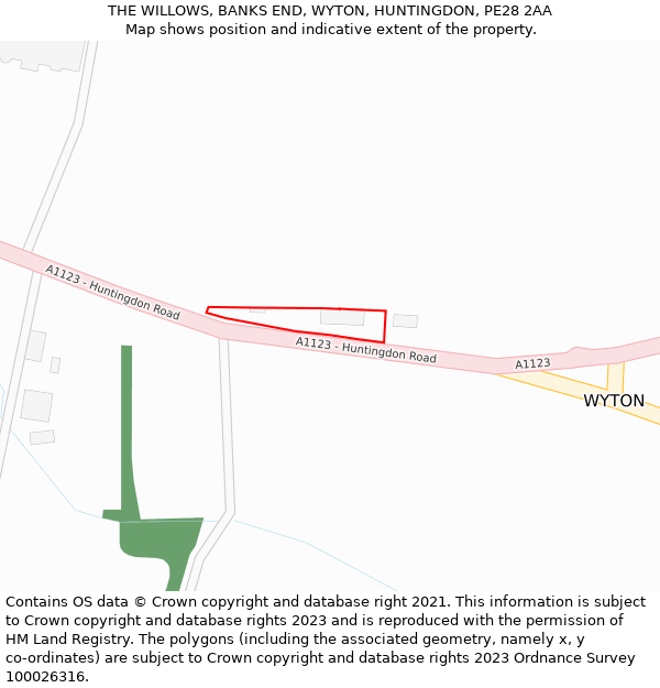 THE WILLOWS, BANKS END, WYTON, HUNTINGDON, PE28 2AA: Location map and indicative extent of plot