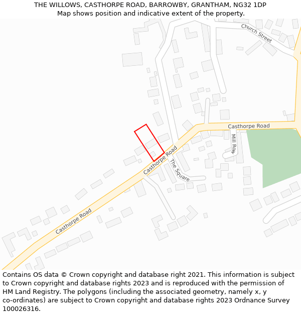 THE WILLOWS, CASTHORPE ROAD, BARROWBY, GRANTHAM, NG32 1DP: Location map and indicative extent of plot