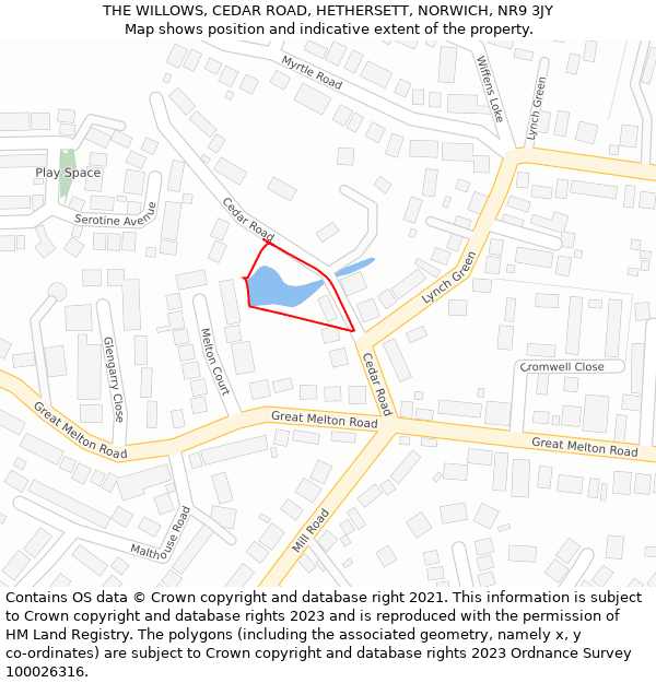 THE WILLOWS, CEDAR ROAD, HETHERSETT, NORWICH, NR9 3JY: Location map and indicative extent of plot