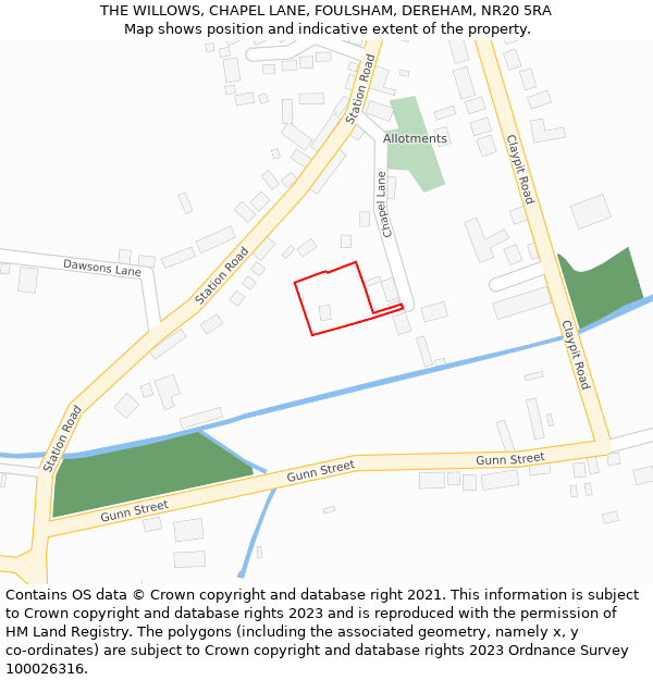 THE WILLOWS, CHAPEL LANE, FOULSHAM, DEREHAM, NR20 5RA: Location map and indicative extent of plot
