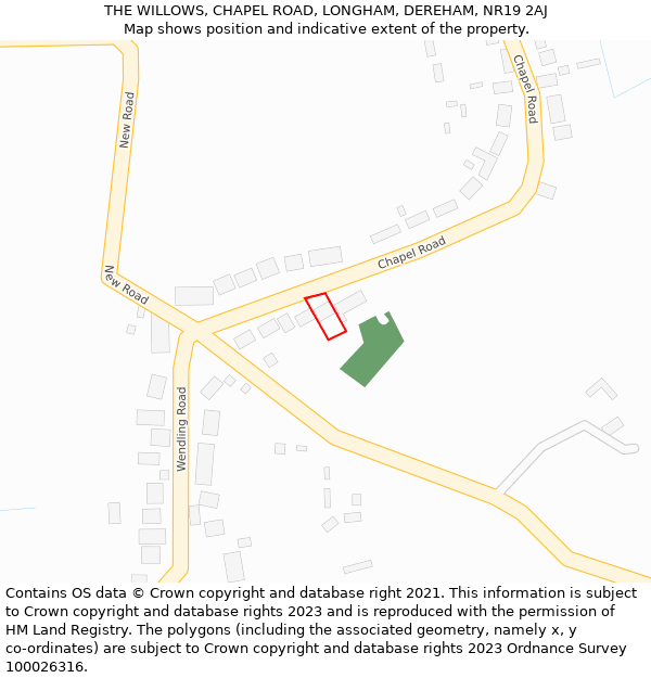 THE WILLOWS, CHAPEL ROAD, LONGHAM, DEREHAM, NR19 2AJ: Location map and indicative extent of plot