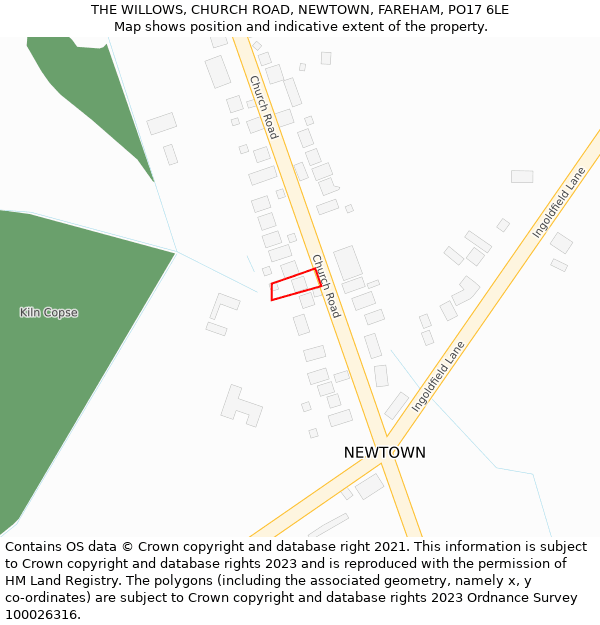 THE WILLOWS, CHURCH ROAD, NEWTOWN, FAREHAM, PO17 6LE: Location map and indicative extent of plot
