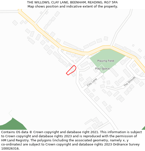 THE WILLOWS, CLAY LANE, BEENHAM, READING, RG7 5PA: Location map and indicative extent of plot