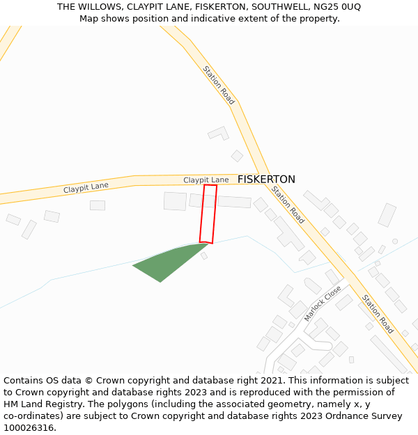 THE WILLOWS, CLAYPIT LANE, FISKERTON, SOUTHWELL, NG25 0UQ: Location map and indicative extent of plot