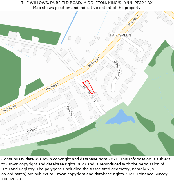 THE WILLOWS, FAIRFIELD ROAD, MIDDLETON, KING'S LYNN, PE32 1RX: Location map and indicative extent of plot