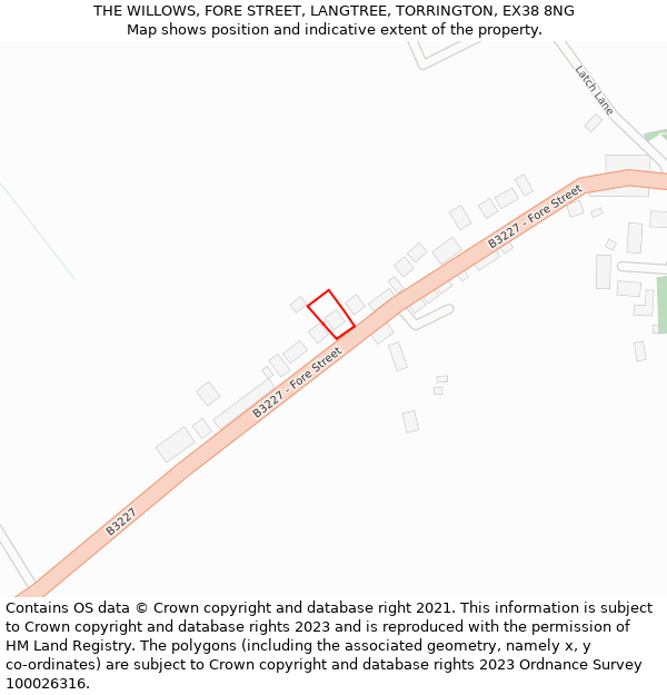 THE WILLOWS, FORE STREET, LANGTREE, TORRINGTON, EX38 8NG: Location map and indicative extent of plot