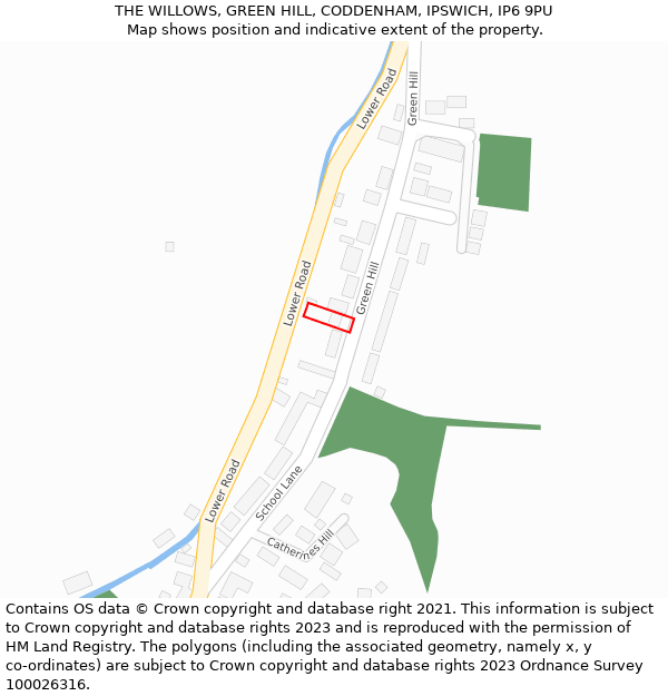 THE WILLOWS, GREEN HILL, CODDENHAM, IPSWICH, IP6 9PU: Location map and indicative extent of plot