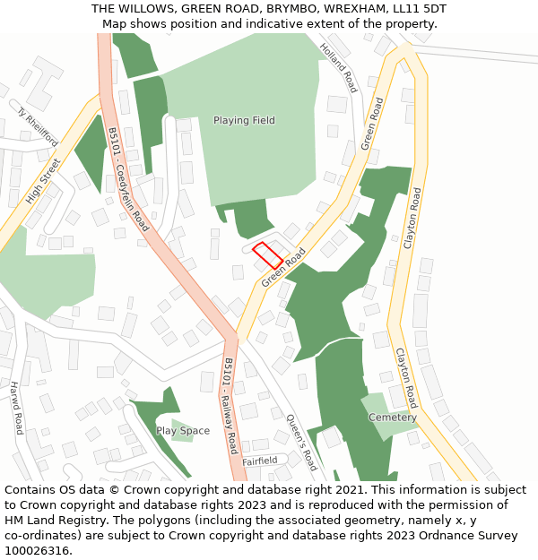 THE WILLOWS, GREEN ROAD, BRYMBO, WREXHAM, LL11 5DT: Location map and indicative extent of plot