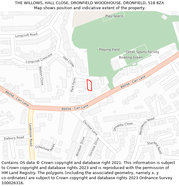 THE WILLOWS, HALL CLOSE, DRONFIELD WOODHOUSE, DRONFIELD, S18 8ZA: Location map and indicative extent of plot