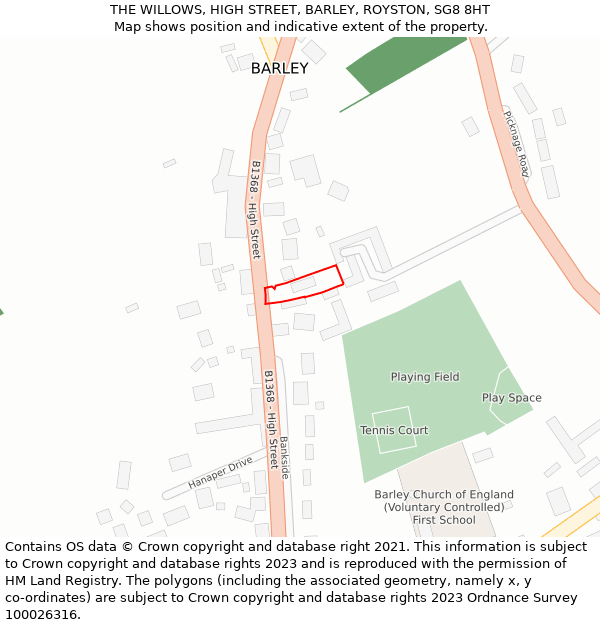 THE WILLOWS, HIGH STREET, BARLEY, ROYSTON, SG8 8HT: Location map and indicative extent of plot