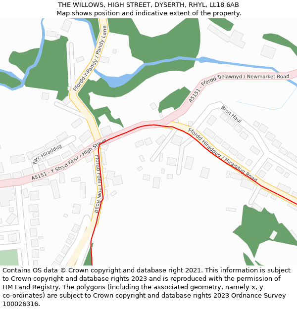 THE WILLOWS, HIGH STREET, DYSERTH, RHYL, LL18 6AB: Location map and indicative extent of plot