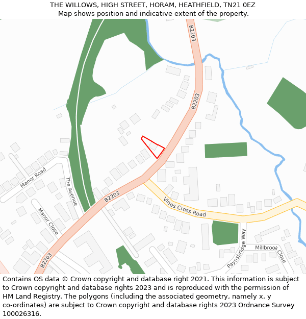 THE WILLOWS, HIGH STREET, HORAM, HEATHFIELD, TN21 0EZ: Location map and indicative extent of plot