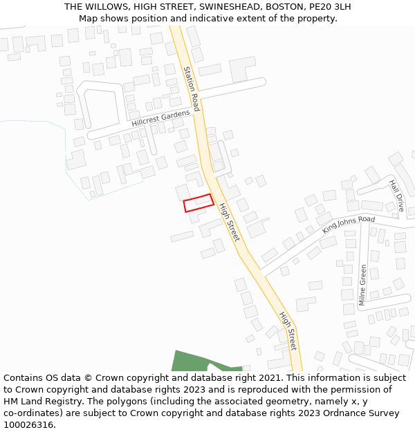 THE WILLOWS, HIGH STREET, SWINESHEAD, BOSTON, PE20 3LH: Location map and indicative extent of plot
