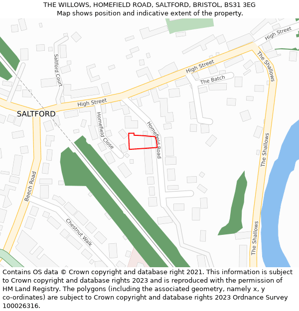 THE WILLOWS, HOMEFIELD ROAD, SALTFORD, BRISTOL, BS31 3EG: Location map and indicative extent of plot