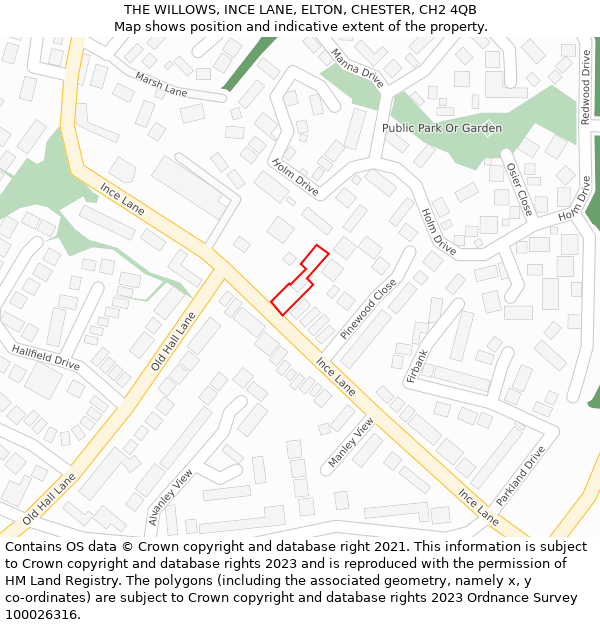 THE WILLOWS, INCE LANE, ELTON, CHESTER, CH2 4QB: Location map and indicative extent of plot