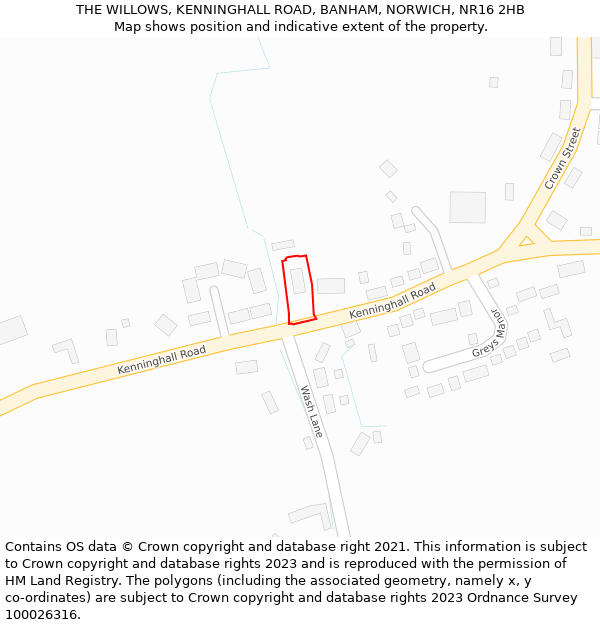 THE WILLOWS, KENNINGHALL ROAD, BANHAM, NORWICH, NR16 2HB: Location map and indicative extent of plot