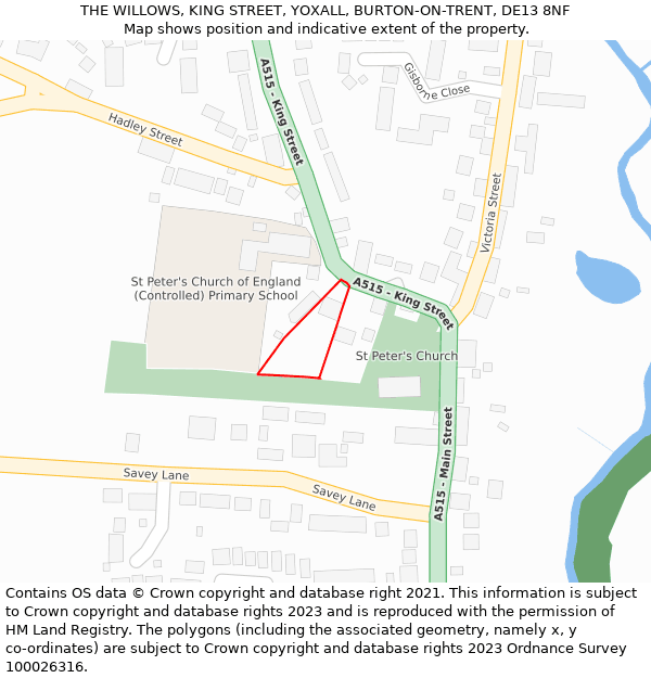 THE WILLOWS, KING STREET, YOXALL, BURTON-ON-TRENT, DE13 8NF: Location map and indicative extent of plot