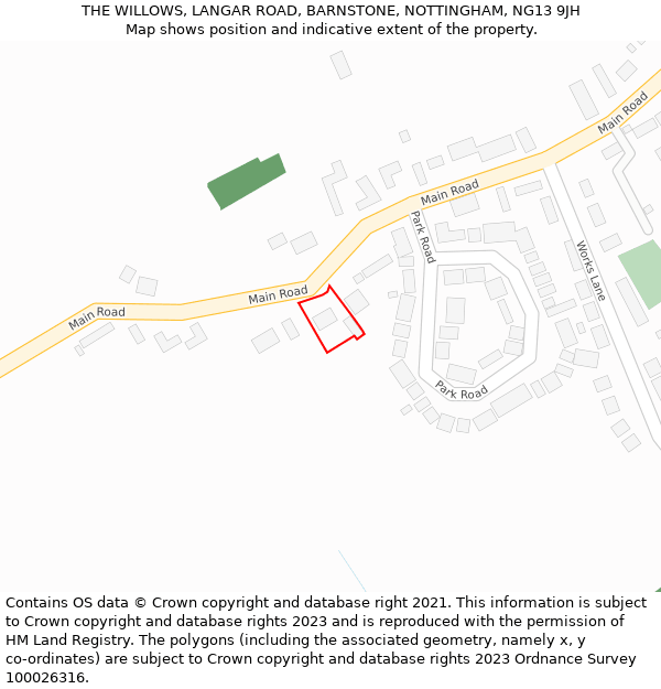 THE WILLOWS, LANGAR ROAD, BARNSTONE, NOTTINGHAM, NG13 9JH: Location map and indicative extent of plot