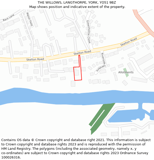 THE WILLOWS, LANGTHORPE, YORK, YO51 9BZ: Location map and indicative extent of plot