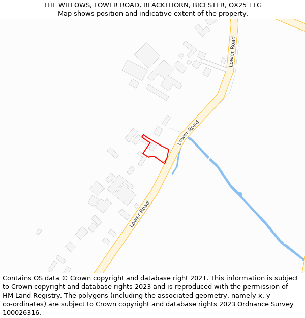 THE WILLOWS, LOWER ROAD, BLACKTHORN, BICESTER, OX25 1TG: Location map and indicative extent of plot