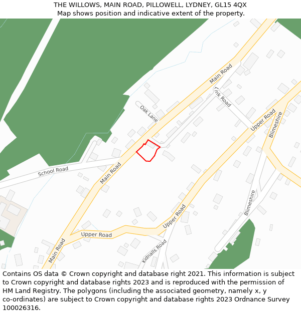 THE WILLOWS, MAIN ROAD, PILLOWELL, LYDNEY, GL15 4QX: Location map and indicative extent of plot