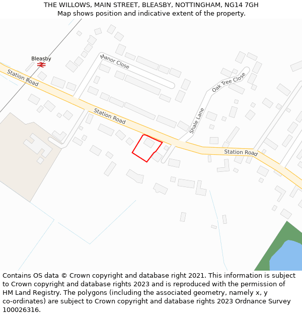 THE WILLOWS, MAIN STREET, BLEASBY, NOTTINGHAM, NG14 7GH: Location map and indicative extent of plot