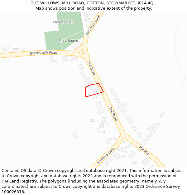 THE WILLOWS, MILL ROAD, COTTON, STOWMARKET, IP14 4QL: Location map and indicative extent of plot